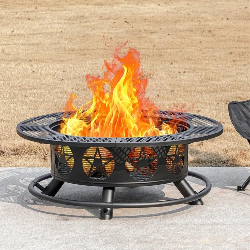 OutVue 36 Inch Fire Pit BBQ& Outdoor Firepit & Round Metal Table 3 in 1 for Patio